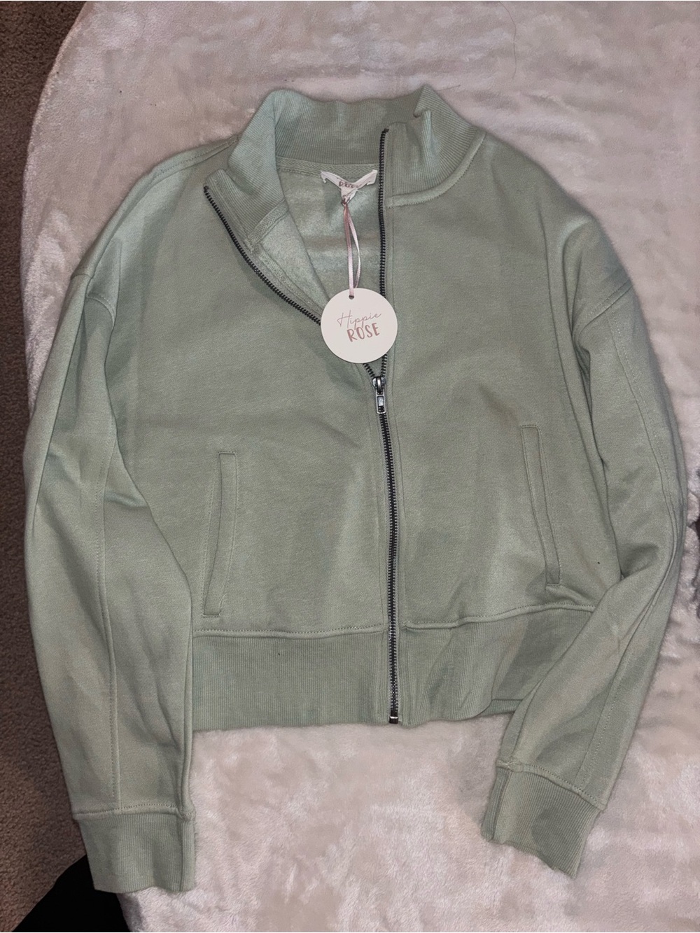 Hippie Rose Sage Green Zip-Up Bomber Jacket